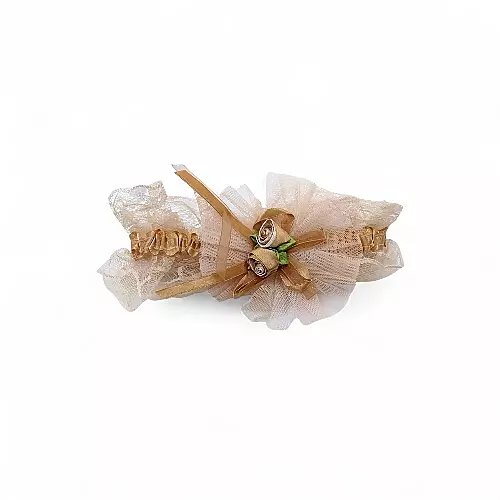 Delicate Brown Lace & Tulle Baby Girl Headband - Newborn to Toddler