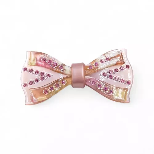 Elegant Blush Pink Ribbon Hair Barrette Clip for Women