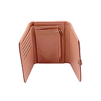 Floral Clasp Tri-Fold Faux Leather Wallet - Rose Pink
