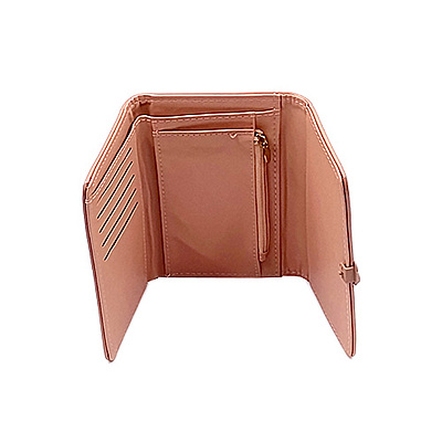 Floral Clasp Tri-Fold Faux Leather Wallet - Rose Pink