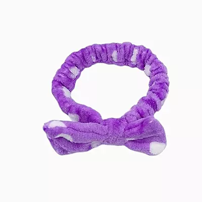 Lavender Plush Polka Dot Spa Headband | Soft Makeup & Skincare Band