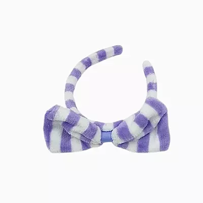 Lavender Striped Plush Bow Headband - Soft Spa Hair Band