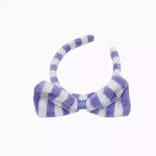 Lavender Striped Plush Bow Headband - Soft Spa Hair Band