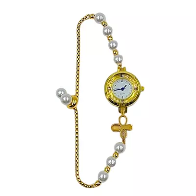 Elegant Gold & Pearl Butterfly Bracelet Watch for Women