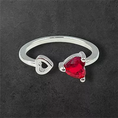 Heart Gemstone Adjustable Ring | Silver-Plated Statement Jewelry