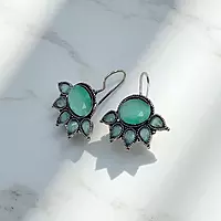 Elegant Silver Plated Drop Earrings with Teal & Turquoise Stones
