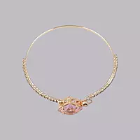 Pink Square Stone & Diamond Studded Gold-Toned Bangle Bracelet | Adjustable Fashion Jewelry