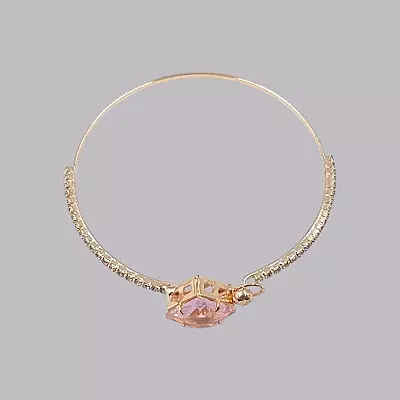 Pink Square Stone & Diamond Studded Gold-Toned Bangle Bracelet | Adjustable Fashion Jewelry