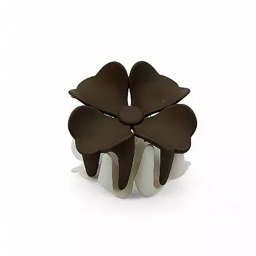 Chocolate Brown and Cream Two-Toned Flower Hair Claw Clip - Matte Finish Hair Accessory