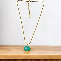 Anti-Tarnish Gold Snake Chain with Green Enamel Puffer Fish Pendant