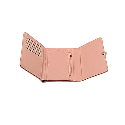 Floral Clasp Tri-Fold Faux Leather Wallet - Rose Pink