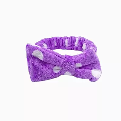 Lavender Plush Polka Dot Spa Headband | Soft Makeup & Skincare Band