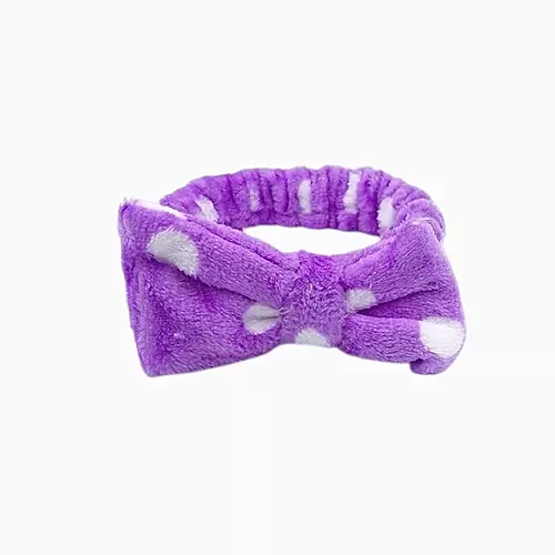 Lavender Plush Polka Dot Spa Headband | Soft Makeup & Skincare Band