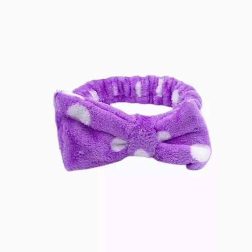 Lavender Plush Polka Dot Spa Headband | Soft Makeup & Skincare Band