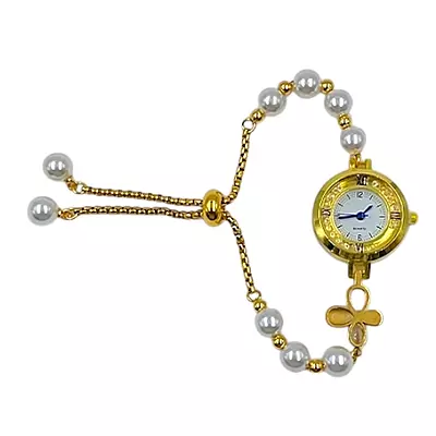Elegant Gold & Pearl Butterfly Bracelet Watch for Women