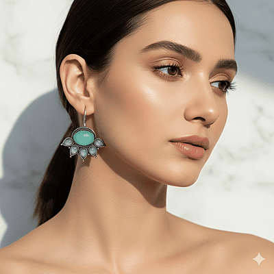 Elegant Silver Plated Drop Earrings with Teal & Turquoise Stones