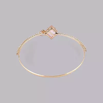 Pink Square Stone & Diamond Studded Gold-Toned Bangle Bracelet | Adjustable Fashion Jewelry