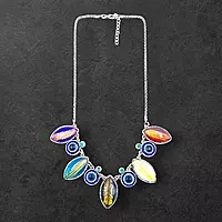 Protective Evil Eye Pendant Multicolor Necklace - Dichroic Glass Good Luck Charm