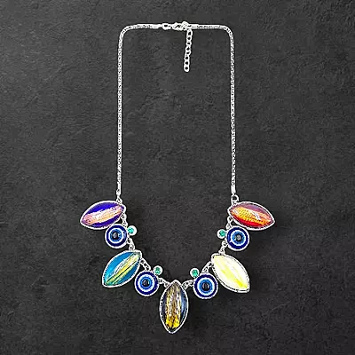 Protective Evil Eye Pendant Multicolor Necklace - Dichroic Glass Good Luck Charm