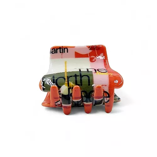 Retro Floral Mini Hair Claw Clip - Orange, Green and Pink Acetate Jaw Clip