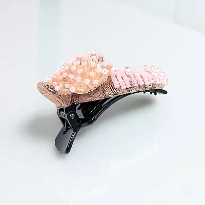 Chic Stripe Hair Claw Clip with Beaded Embellishments