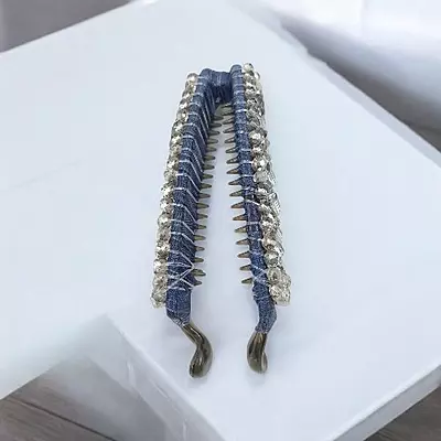 Elegant Grey Beaded Flexible Banana Hair Clip - Stylish Ponytail Holder