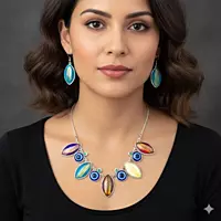 Protective Evil Eye Pendant Multicolor Necklace - Dichroic Glass Good Luck Charm