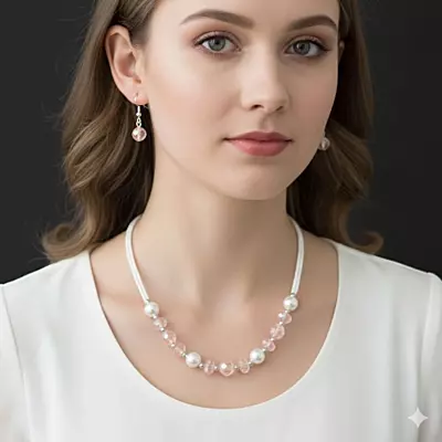 Pink Bead & Pearl Necklace and Earring Set | Elegant Fashion Jewelry