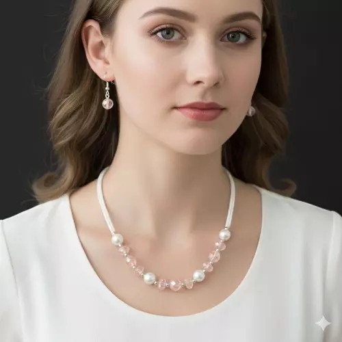 Pink Bead & Pearl Necklace and Earring Set | Elegant Fashion Jewelry
