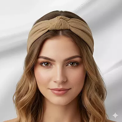 Chic Camel Knotted Headband - Textured Fabric Hair Accessory