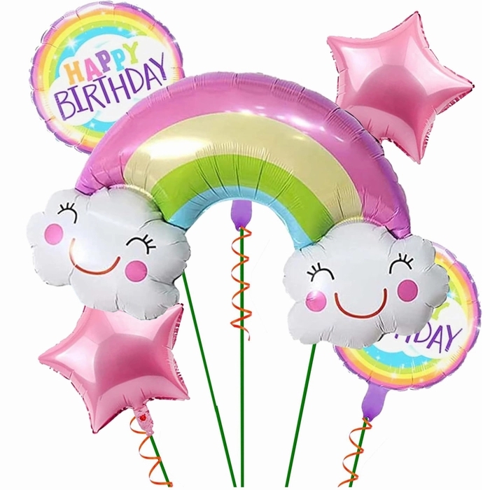 5 PC Rainbow Theme Foil Balloon