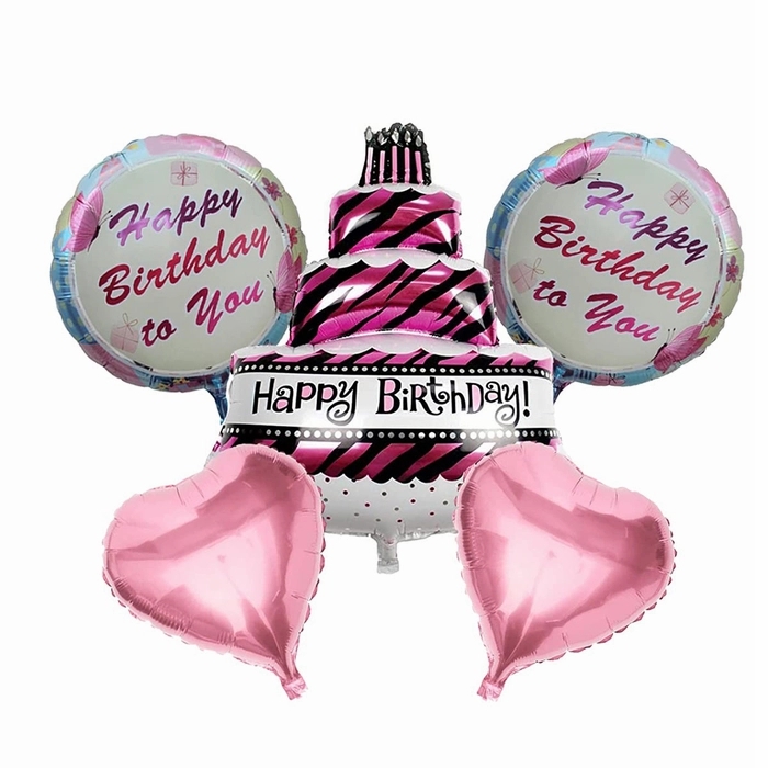5 Pc Birthday Cake Foil Balloon