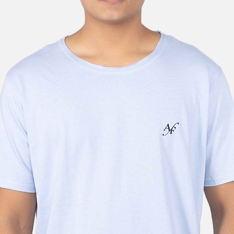 Men Kentucky Blue Solid Raw Edge Crew Neck T-shirt