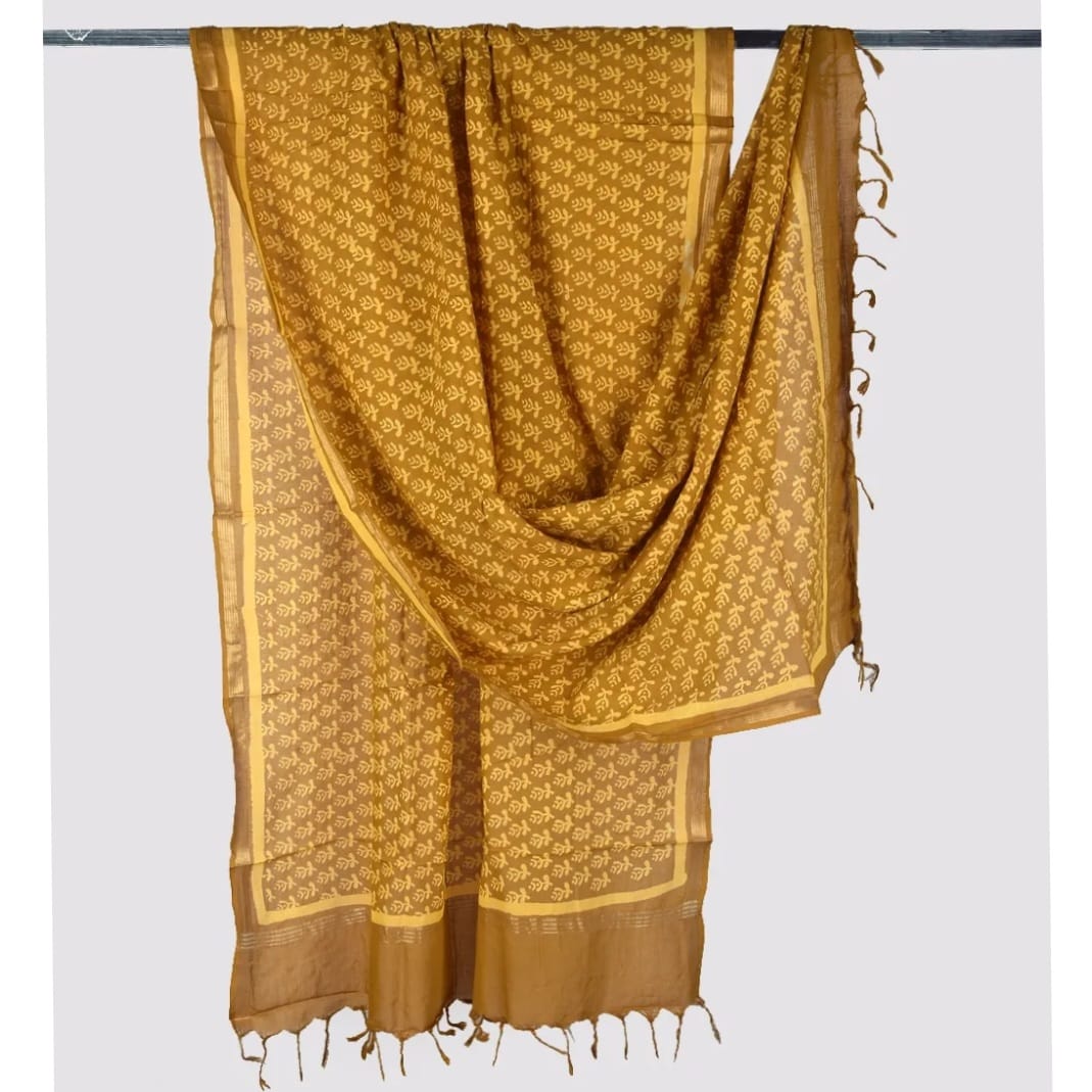 Cotton Block Print Dupatta Zari Border #5