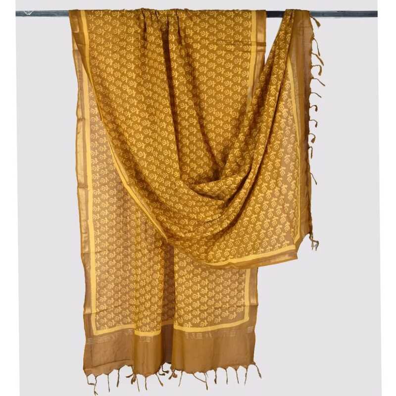 Cotton Block Print Dupatta Zari Border #5