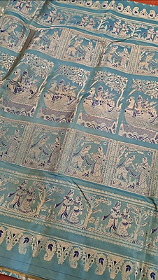 All over work sea green mustard dual tone Swarnachari with golden colour zari All over work sea green mustard dual tone Swarnachari with golden colour zari