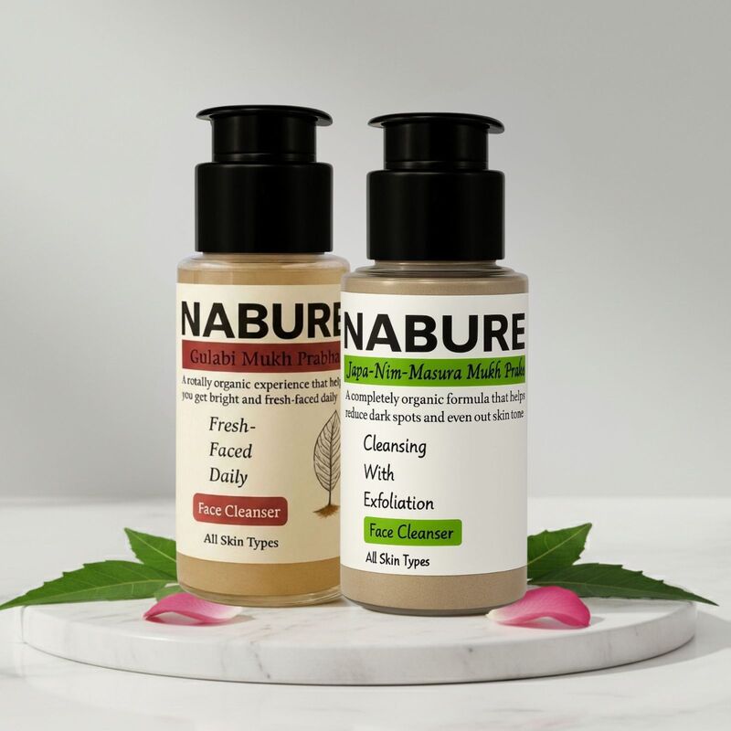 NABURE Gulabi Mukh Prabha & Japa Nim Masura Powder Cleanser for Brightening (Pack of 2, 28g Each)