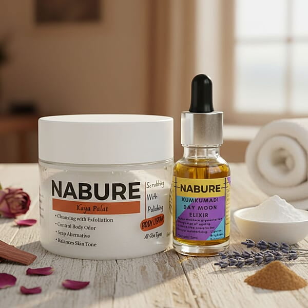 NABURE Radiant Skin Care Combo – Kaya Palat Body Ubtan & Kumkumadi Day Moon Elixir