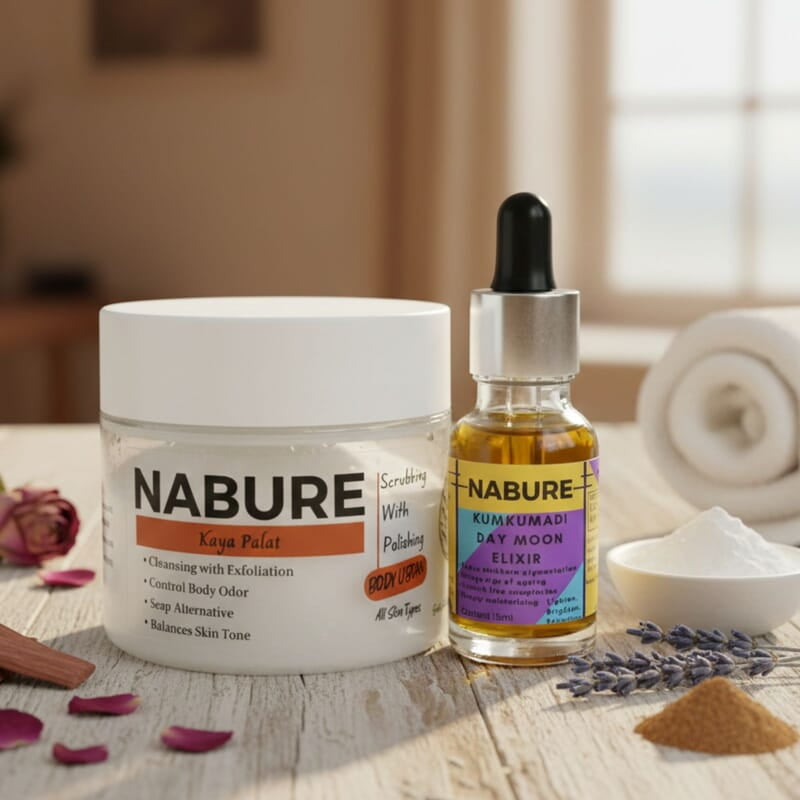 NABURE Radiant Skin Care Combo – Kaya Palat Body Ubtan & Kumkumadi Day Moon Elixir