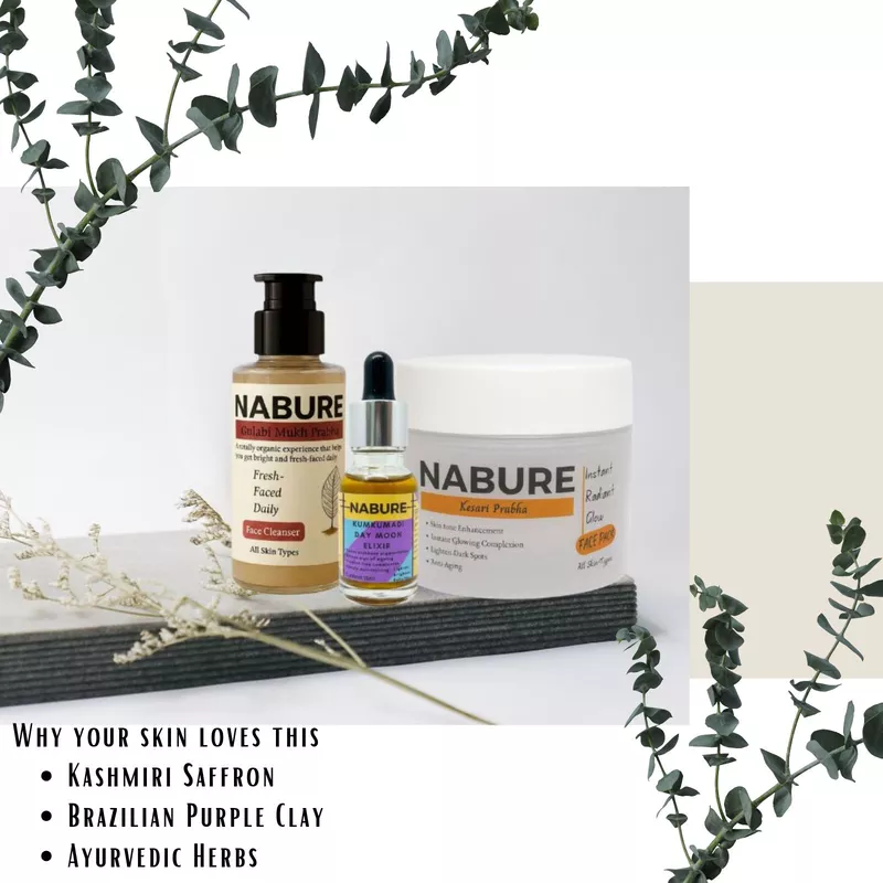 NABURE Glow Combo – Face Cleanser, Kesari Face Pack & Kumkumadi Elixir
