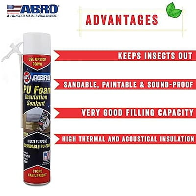 ABRO PUF-750 Multipurpose Expandable PU Foam Insulation Sealant Spray for Window, Tile, Door & AC Gaps (750ml)