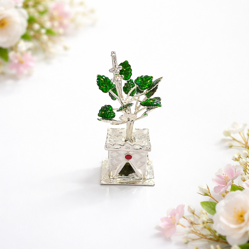 Sterling Silver Tulsi Plant with Gift Box Silver Tulsi Kyara