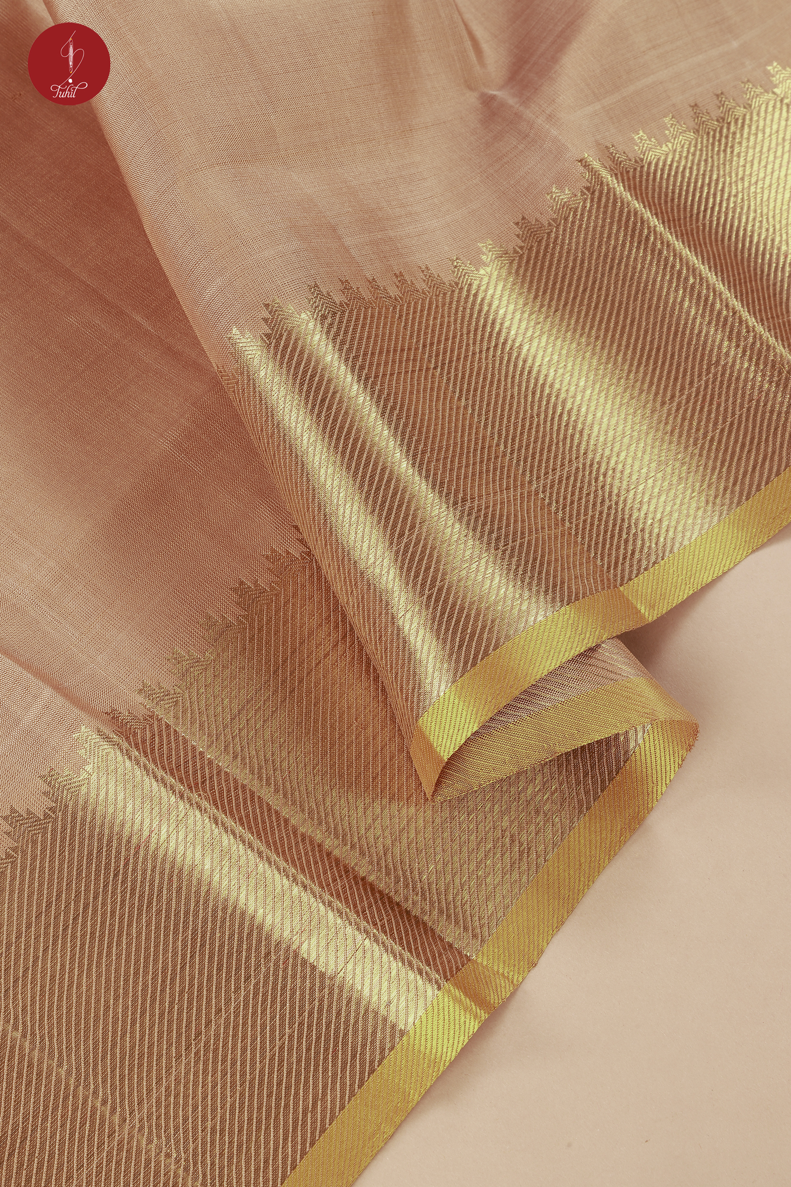 Handloom Kanchipuram Pure Silk Saree - Deep Gold with Bavanji Border (SHS344)