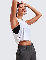 Cotton Cropped Workout Tank Tops for Women - Sleeveless Sports Athletic Yoga Running Gym Crop Shirts White