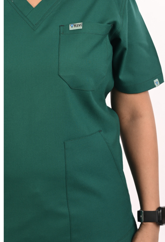Ksvi Antibacterial Female V-Neck (Forest Green) Scrub Shirt Pant