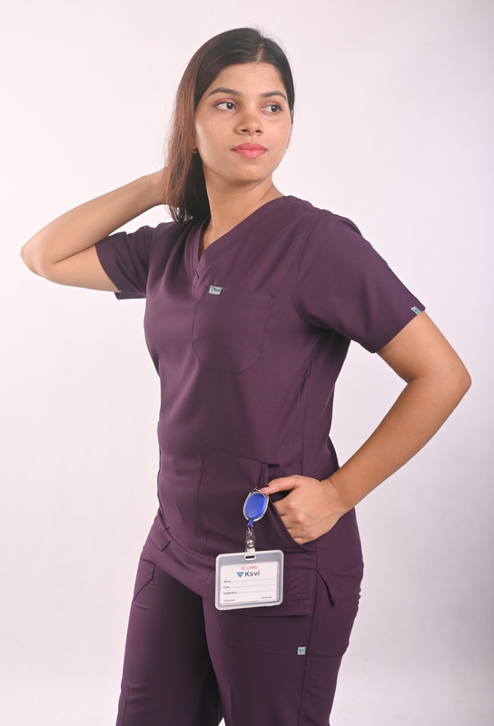 Ksvi Antibacterial Female V-Neck (Wine) Scrub Shirt Pant