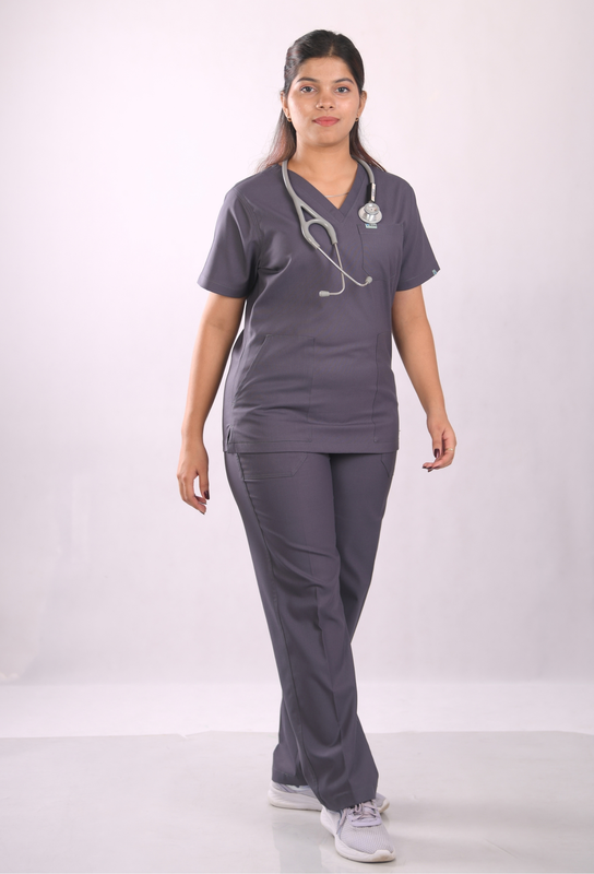 Ksvi Antibacterial Female V-Neck (Heather Gray) Scrub Shirt Pant