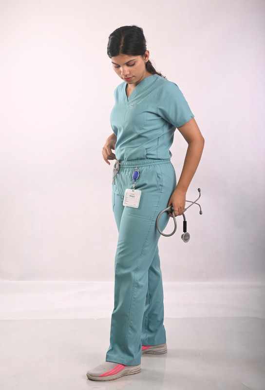 Ksvi Antibacterial Female V-Neck (Eucalyptus) Scrub Shirt Pant
