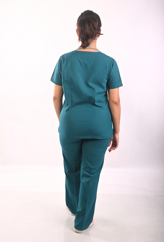Ksvi Antibacterial Female V-Neck (Emerald Green ) Scrub Shirt Pant