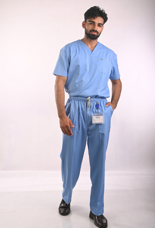 Ksvi Antibacterial Male V-Neck Scrub Shirt Pant (Ceil Blue )